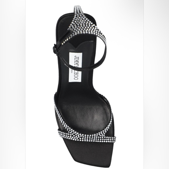 JIMMY CHOO Women's Ixia Embellished High Heel Sandals Rhinestone Black - Picture 4 of 14